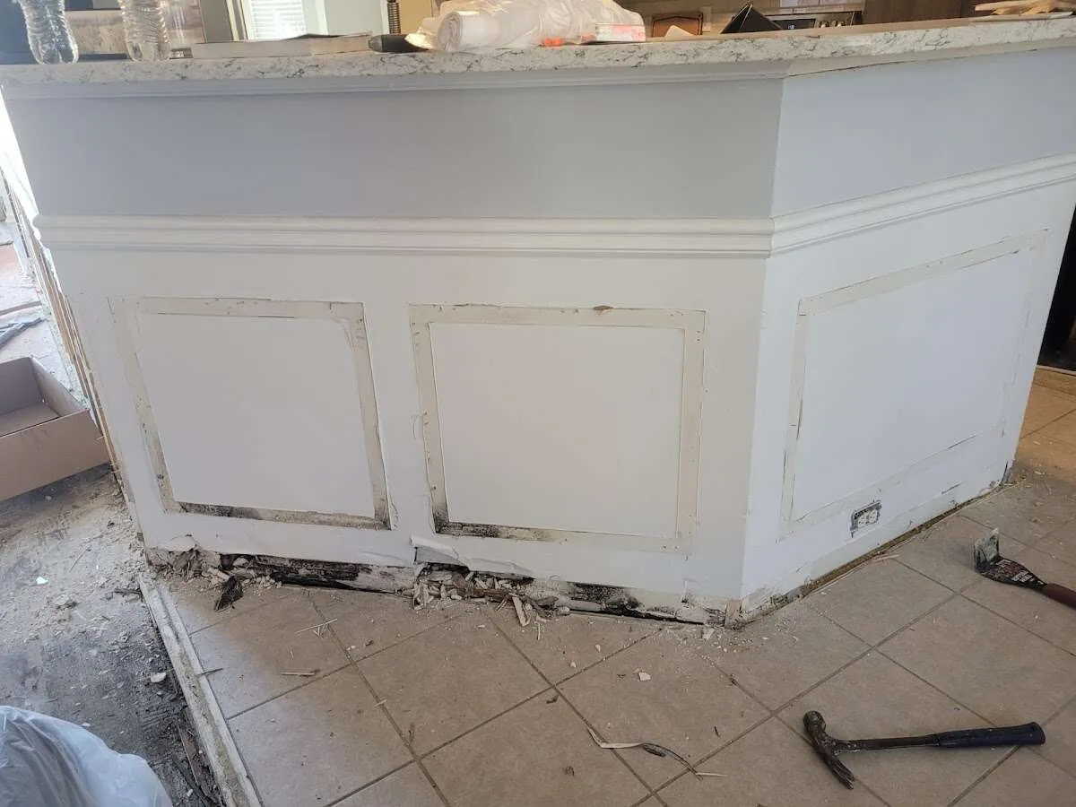 Water damage and mold on kitchen during Storm Damage Restoration in Coldwater